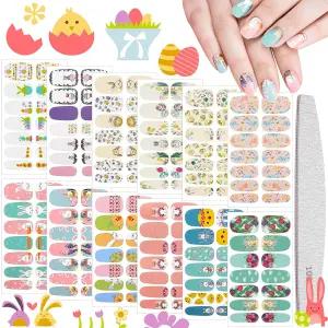68 2장 부활절 네일 랩 풀 아트 스티커 봄 셀프 접착 데칼 스트립 래빗 병아리 여성용 파일 DIY 매니