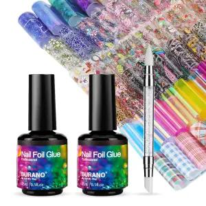 부라노 네일 아트 호일 젤 70PCS 스티커가 된 5ML 2병 포일 세트 디자이너 전사