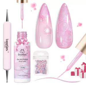 비틀스 펄 핑크 젤 네일 폴리쉬 진주빛 인어 잉 아트 UV LED 쉬머 라이너 도팅 펜 및 매력이 있는 여성용