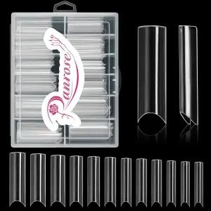 란로즈 20PCS 엑스트라 롱 네일 팁 XXL 슈퍼 하프 커버 딥 C 커브 2 사이즈 테이퍼 사각 프레스 박스