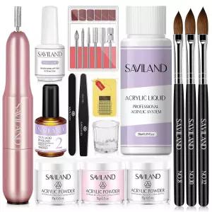 SILAND 릴 네일 키트 드릴 5g 화이트 핑크 클리어 파우더 및 리퀴드 00가지 폼 브러시 프라이머 탑 젤 도구