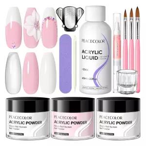 컬러 릴 네일 키트 클리어 화이트 핑크 5g 파우더 및 60ml 리퀴드 세트 브러시 폼 오일 펜 도구 매니