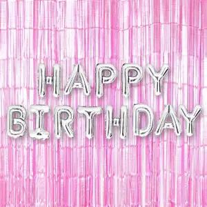 (은박풍선생일실버+커튼메탈핑크세트) 파티 장식 소품벽 은선 수술 용품 레터링