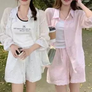 [하프클럽/]여성 여름 시스루 민소매 나시 셔츠 반바지 숏팬츠 세트