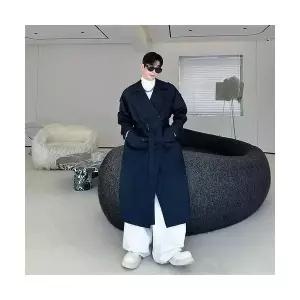 크리링 남성 남친 코트 트렌치 벨트 더블 롱 루즈핏 봄가을 캐주얼 상의 KKE3