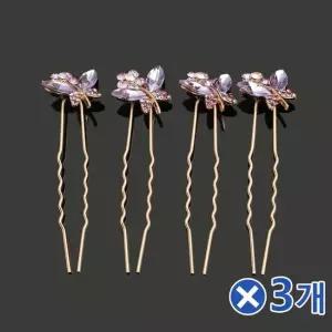 오너클랜 TBZ 견고한 플라인 뒤꽂이 헤어핀 4p 퍼플x3개 웨딩헤어핀 헤어클립 한복머리장신구