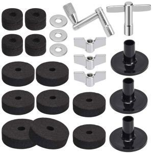Facmogu 23PCS 심벌 교체 액세서리, 스탠드 펠트, 드럼 펠트 패드에는 윙 너트, 와셔, 슬리브 및 키 액세서리 세트 - 블랙