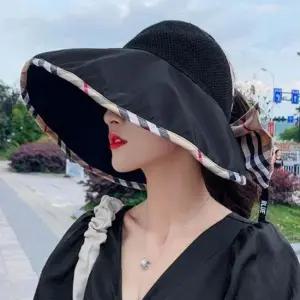 버버링 챙끝 체크 와이드햇 여름모자
