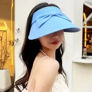 모던 걸 리본 돌돌이 썬캡 비치 그늘 여름 모자 블루