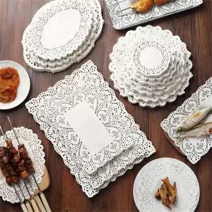 100pcs 레이스 Doily 종이 오일 흡수 패드 컵케익 매트 파티 웨딩 테이블 장식 베이킹 요리 케이크 액세스