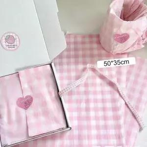 10매/팩 핑크 체크 무늬 티슈 포장지 우아한 선물 생일 꽃다발