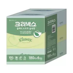 유한 크리넥스 숲속향 곽티슈 화장지 180매 6갑 각티슈 휴지 천연펄프