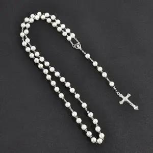 모조 진주 장미 묵주 목걸이 펜던트 여성 가톨릭 종교 선물