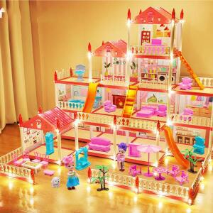 인기 장난감 3d 조립 Diy 미니 집 액세서리 빌라 공주 성 Led 조명 여성 생일 선물