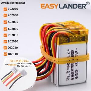 JST 1.25mm 3핀 402030 3.7V 200mAh 리튬 폴리머 LiPo 충전식 배터리