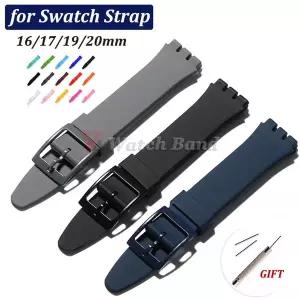 호환 16mm 17mm 19mm 20mm Swatch 용 실리콘 시계 밴드 다채로운 고무 스트랩 스포츠 교체 손목 팔찌 남성