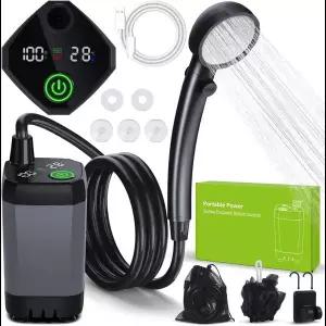 휴대용 캠핑 샤워 온도 표시 6000mAh 충전식 캠퍼 샤워 듀얼 속도 모드 하이킹용 전기 샤워