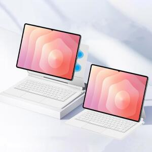 삼성 갤럭시 탭 S11 울트라 5G 14.6인치 2025 SM-X930 /X936B 영어 쿼티 키보드 레이아웃 백라이트 케이스 트랙패드 플로팅 캔틸레버 스탠드(흰색)와 호환되는