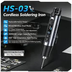 FNIRSI HS-03 무선 납땜 인두 10W 스마트 휴대용 충전식 납땜 펜 100-450 0.96인치 HD 컬러 스크린 타입-C