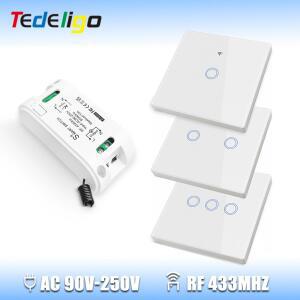 433 Mhz 무선 원격 제어 전등 스위치 RF 컨트롤러 천장 조명 팬용  유리 터치 벽 패널이있는 220V 릴레이