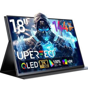 UPECT 18인치 QLED 휴대용 모니터 2K 2560 1600 144Hz 게이밍 디스플레이 500니트 밝기 FreeSync HDR 100 DCIP3 노트북 맥북호환 휴대폰 게임 콘솔용 초슬림 USBC/HDMI VESA 마운트