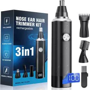 남성용 코털 트리머 3-in-1 프로페셔널 무통 USB-C 충전식 눈썹 및 얼굴 코 강력한 모터와 듀얼 엣지