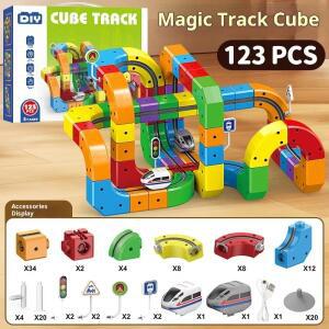 전기 자석 트랙 세트와 무중력 차량 - 100개 이상의 부품 STEM 조립 장난감 창의적인 DIY 철도 어린이 선물