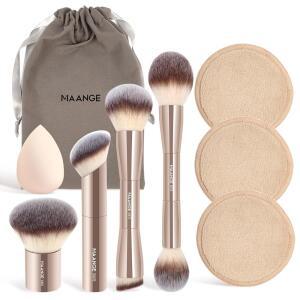 MAANGE 9 PCS 메이크업 브러시 세트 파운데이션 블렌딩 리퀴드 파우더 컨실러 크림 블러셔 버프 컨투어 키트골드