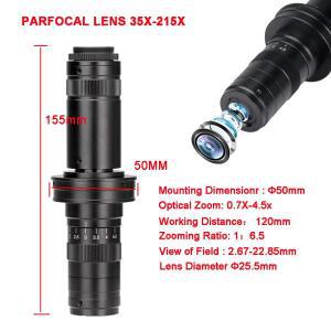 YIZHAN 조절 가능한 배율 35X-215X 현미경 렌즈 직경 50mm 0.7X-4.5X 광학 줌 C-마운트 인터페이스 12cm 카