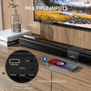 스마트 TV용 사이인 사운드바 25인치 서브우퍼 포함 100W 24인치 사운드바 광학 ARC AUX 블루투스 입력 기능 포함 TV 탈착식 서라운드 사운드 시스템