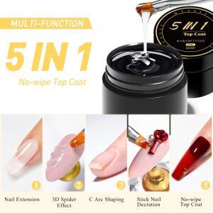 MTSSII 8ml 5 IN 1 닦아내지 않는 탑 코트 강화 젤 매니큐어 효율적인 기능 워터 네일 아트 젤 DIY 디자인