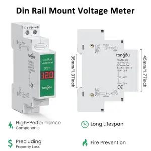 DIN 레일 마운트 전압 계량기, 디지털 디스플레이 DC11-310V, 미니 모듈식 전압계 게이지 표시기, LED 디지