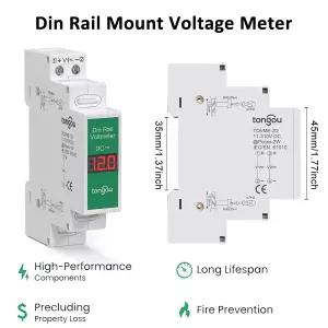 DIN 레일 마운트 전압 계량기, 디지털 디스플레이 DC11-310V, 미니 모듈식 전압계 게이지 표시기, LED 디지