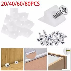 20/40/60/80pcs 하단 지원을위한 나사가있는 서랍 웨지 플라스틱 수리 캐비닛 책장 각도 코드 브래킷