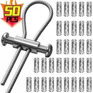 50x 스틸 와이어 슬링 클램프 이중 구멍 금속 구리 클립 스테인레스 로프 도구 1.5-2.5mm 용 액세서리 고정