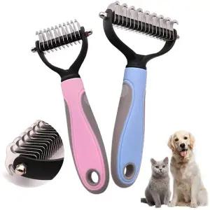 개를위한 제모 빗 고양이 Detangler 모피 트리밍 Dematting Deshedding Brush 매트 긴 머리 곱슬 애완