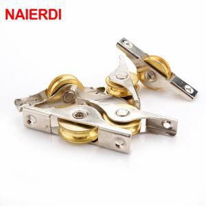 NAIERDI 2PCS 슬라이딩 도어 롤러 캐비닛 구리 캐스터 휠 풀리 옷장 창 가구 하드웨어