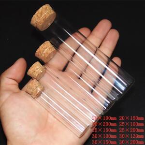 5Pcs 투명 유리  튜브 직경 20/25/30mm 길이 100/120/150/200mm 코르크가있는 플랫 바닥