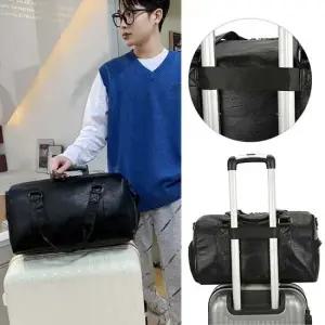 공항 패션 출장 기내 용 레더 보스턴 백 짐 가방 코디