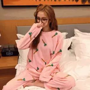 [하프클럽/]극세사 잠옷 여성용 겨울 파자마