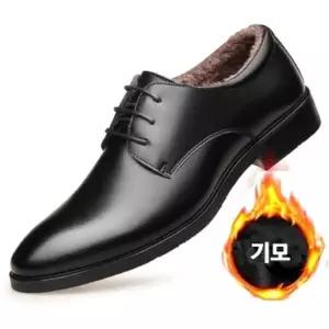 남성 블랙 가죽 기모 정장 구두 레이스업 클래식 방한 비즈니스 슈즈