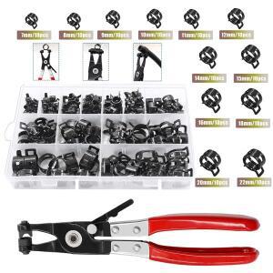 호환상품 121Pcs 7-22mm 스프링 호스 클램프 구색 키트 + 회전 플랫 밴드 연료 플라이어 실리콘 진공 액션
