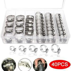호환상품 40pcs 상자 포장 8-29mm 스테인레스 스틸 호스 목구멍 클램프 헤비 듀티 밴드 조합 링 조인트