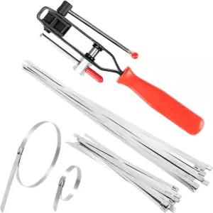 QWORK 자동 조인트 밴딩 부트 액슬 클램프 플라이어 20PCS 스테인리스 스틸 CV 밴드 포함 자동/ATV 공구