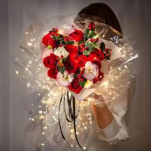 LED 발광 포장지 방수 꽃 부케 선물 DIY 장식 발렌타인 데이 60x60cm