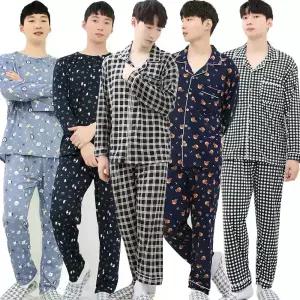 간절기 남성 피치 잠옷 상하세트 파자마 라운지웨어 홈웨어 빅사이즈 카라 양면기모 커플룩