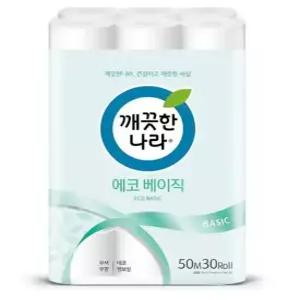 깨끗한나라 에코베이직 2겹화장지 50m 30롤 3팩 (90롤)