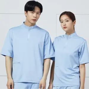 2색 1개 스판덱스 반팔 위생복 반팔티셔츠 상의위생복/조리사/조리복/요리복/유니폼/구내식당/식품공장/