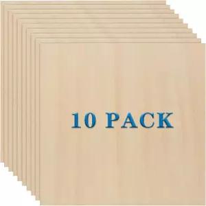 베이스우드 시트 10개 팩 3mm 두께 10x10x1/8인치 합판 보드 DIY 공예 페인팅 취미 모델 제작 우드 버닝 및