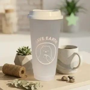 찬음료를 넣으면 색상이 변하는 다회용 와이드 리유저블컵 709ml(24oz) 컵+뚜껑 1개입 세트